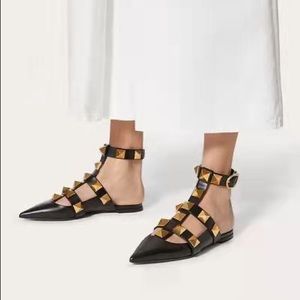 VALENTINO ROMAN STUD LEATHER ANKLE STRAP FLAT